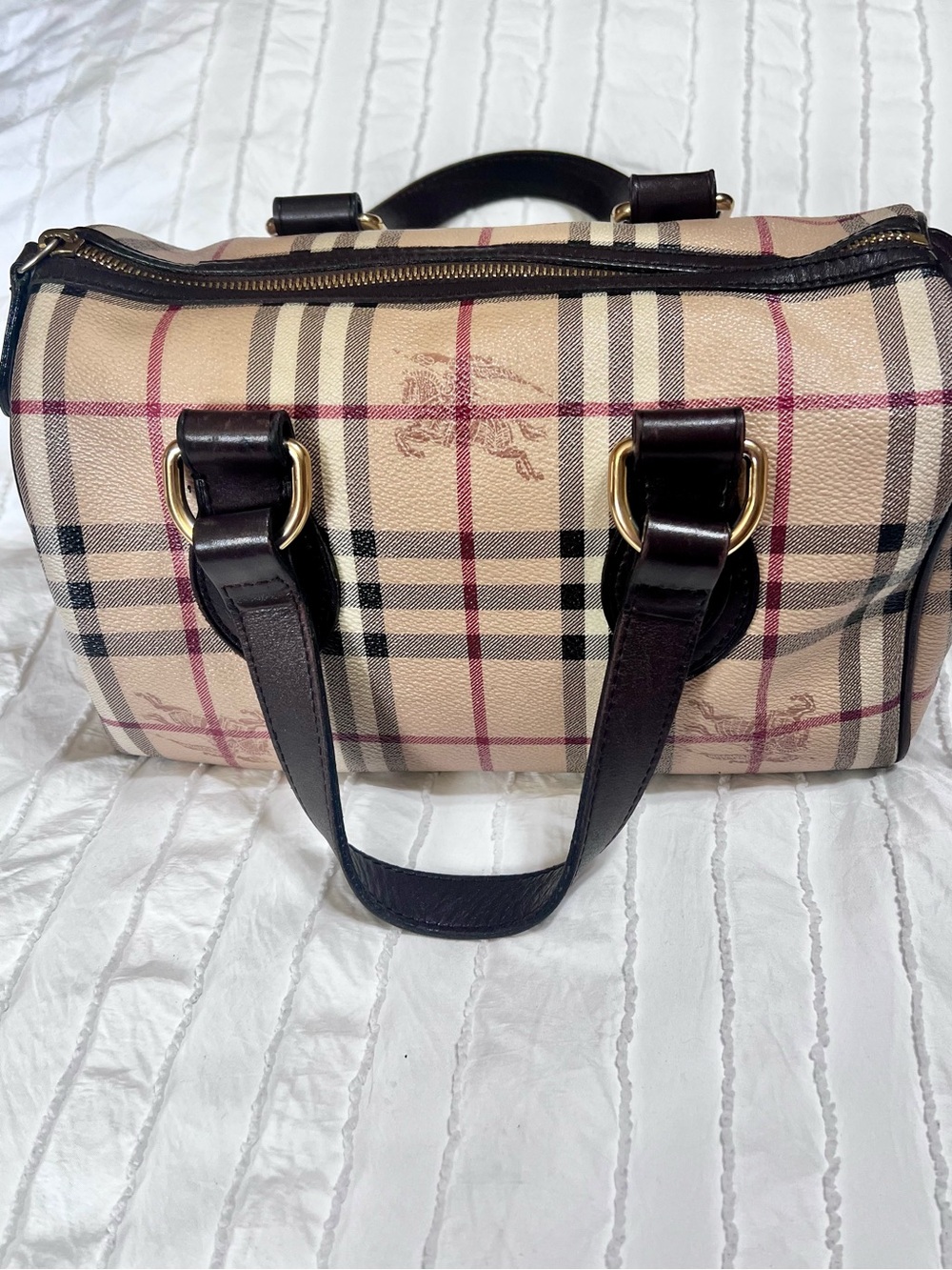 Burberry Beige Check Satchel with Dark Brown Trim (VTG Haymarket Check Boston)